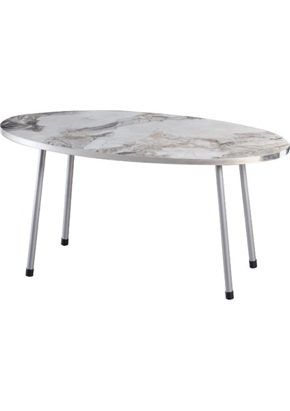 Zigon Sehpa ve Orta Sehpa Elips Gümüş Metal Ayak Gümüş Efes Set
