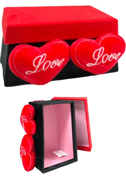 Gb-4 Kadife Pelüş Love Kalpli Dikdörtgen Kutusu (25 x 19 x 12 cm )