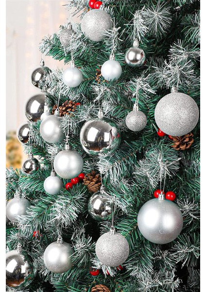 6 Adet Büyük Boy Gümüş Gri Yılbaşı Çam Ağaçı Süsü Yeni Yıl Noel Dekor Parlak Cici Top Süs 6cm fiyatları
