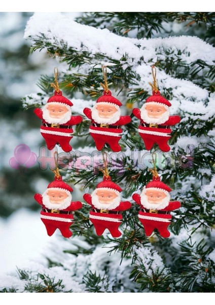 Yılbaşı Ağacı Süsü 6'lı Noel Baba Asma Süs Kırmızı Renk Çam Ağacı Süsü