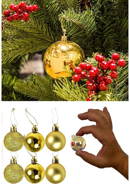 Gold 6lı Yılbaşı Top Süs 4cm Çam Ağacı Süsleri Noel Dekorasyonu Topları Altın Sarısı Aynalı Süsleme