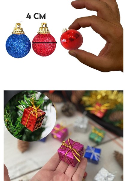 18 Parça Yılbaşı Ağacı Top Süs Noel Adam + Cici Top Süs + Mini Hediye Paketi Süs fiyatları