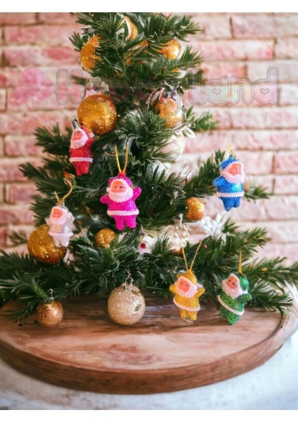 Yılbaşı Çam Ağacı Süsü 4 cm 6 Ader Renkli Noel Baba Süs Simli Yılbaşı Noel Baba Süs Renkli