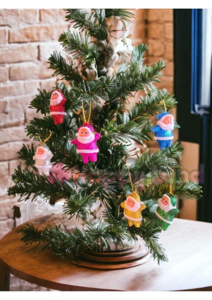 Yılbaşı Çam Ağacı Süsü 4 cm 6 Ader Renkli Noel Baba Süs Simli Yılbaşı Noel Baba Süs Renkli