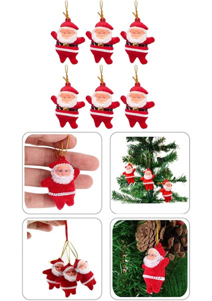 6 Lı Noel Baba Figürlü Yılbaşı Çam Ağacı Süs Seti Noel Adam Yeni Yıl Ipli Ağaç Süsü