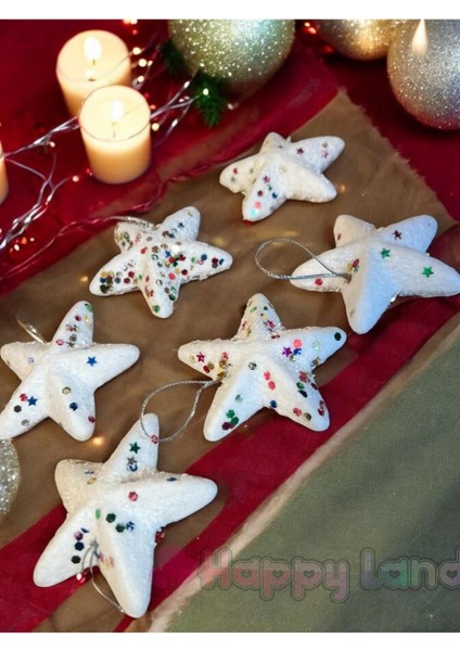 Yılbaşı Ağacı Süsü 6 Lı Yıldız Köpük Süs 5 cm Noel Süsü Beyaz Çam Ağacı Süsü
