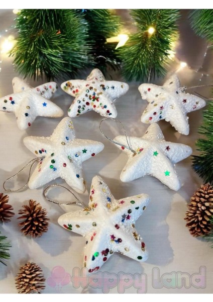 Yılbaşı Ağacı Süsü 6 Lı Yıldız Köpük Süs 5 cm Noel Süsü Beyaz Çam Ağacı Süsü modelleri