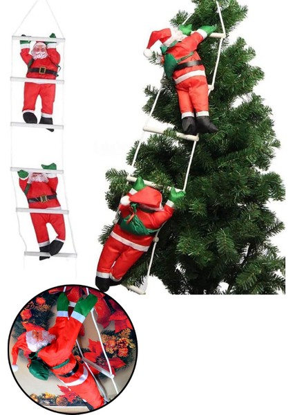 2'li Merdiven Tırmanan Noel Baba Yılbaşı Süs Noel Ağacı Dekor Yeni Yıl Ev Kapı Duvar Dekorasyon