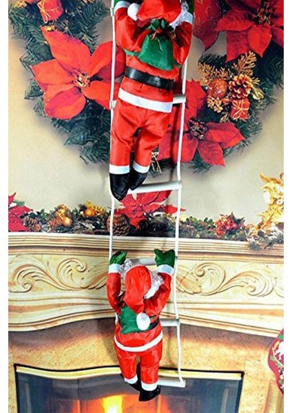 2'li Merdiven Tırmanan Noel Baba Yılbaşı Süs Noel Ağacı Dekor Yeni Yıl Ev Kapı Duvar Dekorasyon