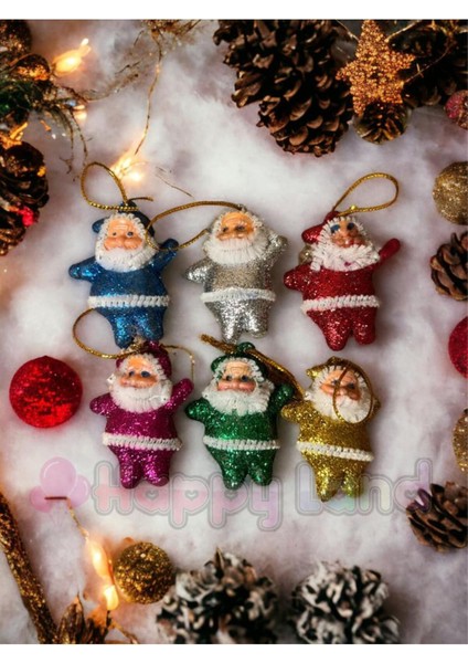 Yılbaşı Çam Ağacı Süsü 4 cm 6 Ader Renkli Noel Baba Süs Simli Yılbaşı Noel Baba Süs Renkli indirimleri