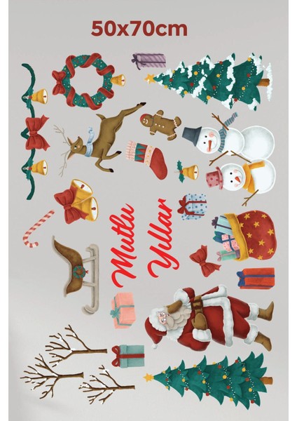 26 Parça Yeniyıl Yılbaşı Ağaçlı Çift Yönlü Şeffaf Noel Baba Yılbaşı Sticker Çıkartma Seti modelleri