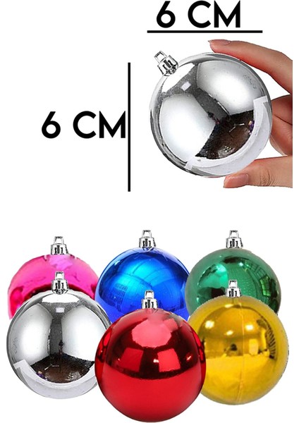 6 Adet Büyük Boy Renkli Yılbaşı Çam Ağaçı Süsü Yeni Yıl Noel Dekor Parlak Cici Top Süs 6cm fiyatları