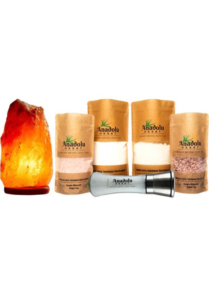 6lı Set- Himlaya Tuz Lambası 4-5kg-Çankırı ve Himalaya Kristal Kaya Tuzu ve Seramik Seti