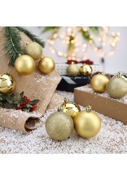 12'li Gold 5 cm Yılbaşı Topu 12'li Noel Topu 12'li Çam Ağacı Topu 12 Süs Topu