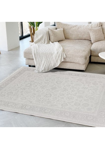 Deluxe Koleksiyonu Viskon Akrilik Dokuma Lüks Saçaklı Halı 6504 Gri