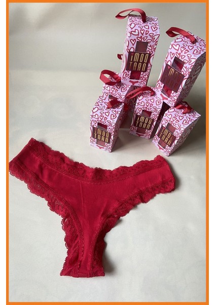Kırmızı Tutku Dantelli Pamuklu Külot Şık Hediye Kutusu Içinde Yılbaşı Özel fiyatları