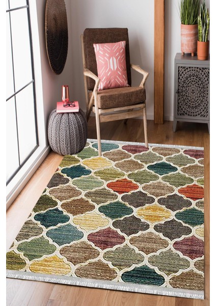 Kısa Saçaklı Westa Serisi Yıkanabilir Kaymaz Taban Antibakteriyel Kilim PW-8036A