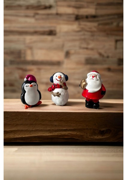 Yılbaşı 3'lü Biblo Seti Noel Baba Kardan Adam Penguen 6 x 3 x 3 cm