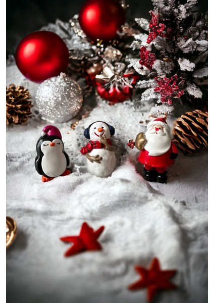 Yılbaşı 3'lü Biblo Seti Noel Baba Kardan Adam Penguen 6 x 3 x 3 cm