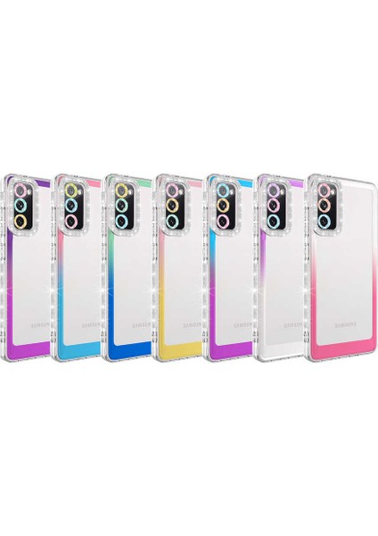 Samsung Galaxy S20 Fe Kılıf Simli ve Renk Geçiş Tasarımlı Lens Korumalı Park Kapak - Pembe - Mavi fiyatları