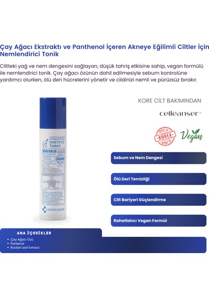 Akne ve Komedon Karşıtı, Bariyer Onarıcı, Sebum Dengeleyici, Yatıştırıcı Çay Ağacı Özlü Vegan Tonik
