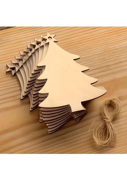 Yılbaşı Ağaç Süsü Ahşap Noel Ağacı Süs 10 Adet