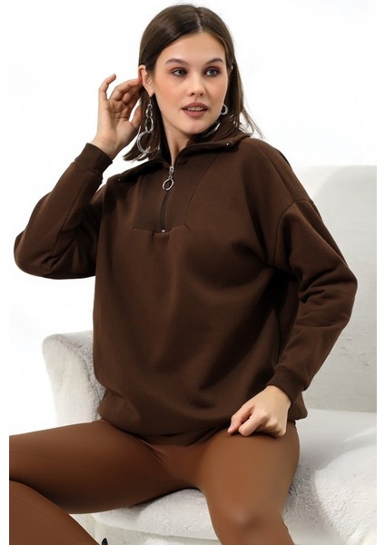 Klesa Kadın 2 Iplik Şardonlu Yarım Fermuarlı Sweatshirt indirimleri
