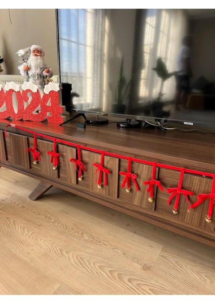 Yılbaşı Kadife Kurdele Gold Zilli Zincir Noel Çam Ağaç Süsü Ev Dekoru Yeni Yıl