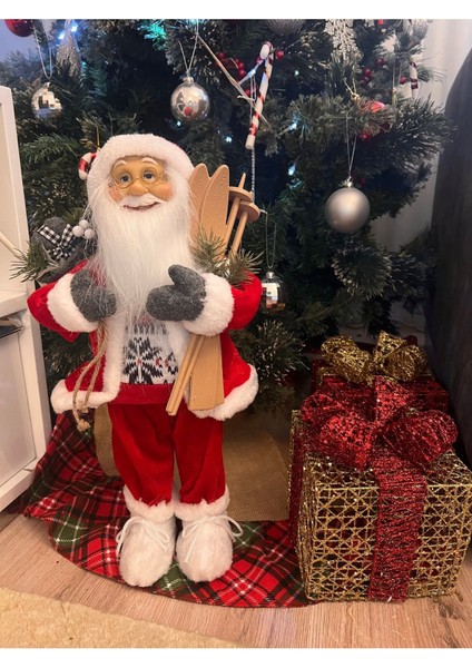 Yılbaşı Kızaklı 45 cm Noel Baba Christmas Sakallı Büyük Boy Kırmızı Newyear fiyatları