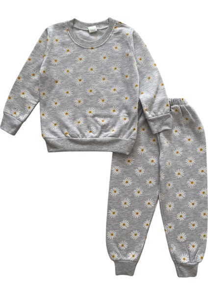 Kız Çocuk Pamuklu 2 Iplik Şardonlu Gri Papatya Desen Pijama Takımı fiyatları