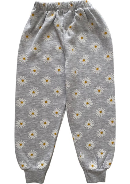 Kız Çocuk Pamuklu 2 Iplik Şardonlu Gri Papatya Desen Pijama Takımı indirimleri