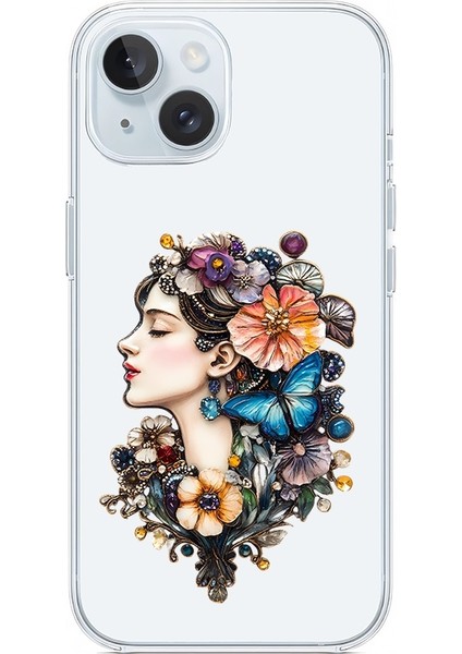 Apple Iphone 13 Uyumlu Çiçekli Kadın Desenli Silikon Kılıf