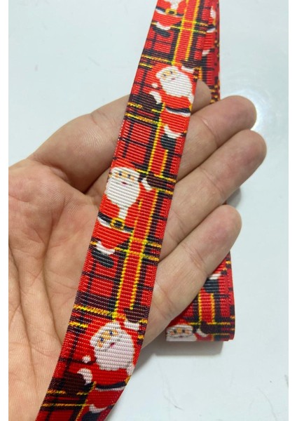 Kırmızı Noel Baba Kurdelesi, 1 Metre, Yeniyıl Hediye Paketleme Malzemesi