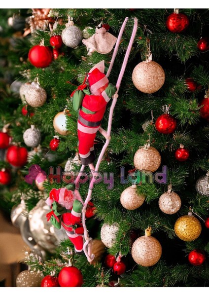 Happland Yılbaşı Dekoru Merdivene Tırmanan Noel Baba 57 cm Yeni Yıl Süs