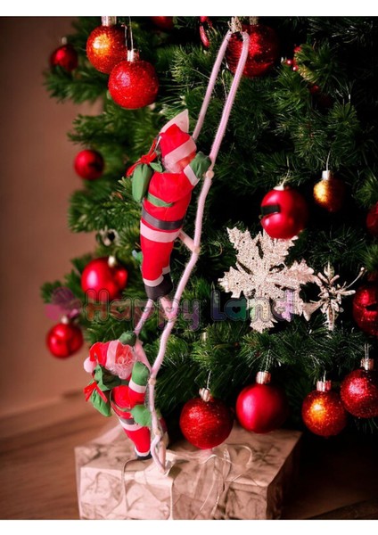 Happland Yılbaşı Dekoru Merdivene Tırmanan Noel Baba 57 cm Yeni Yıl Süs