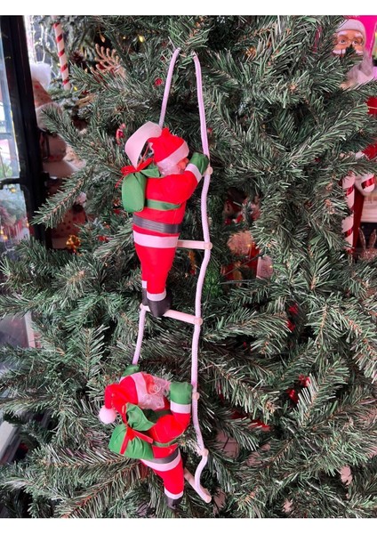 Happland Yılbaşı Dekoru Merdivene Tırmanan Noel Baba 57 cm Yeni Yıl Süs