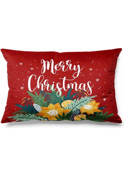 Kırmızı Dikdörtgen Çift Taraflı Süet Kırlent Kılıfı, Yılbaşı ve Noel Teması