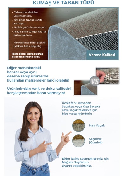 Kısa Saçaklı, Verona Serisi Yıkanabilir Kaymaz Taban Antibakteriyel Mutfak Halısı MK-9001A