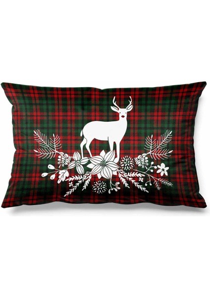 Geyik desenli çift taraflı süet kırlent kılıfı, kırmızı, yılbaşı ve Noel şıklığı için ideal