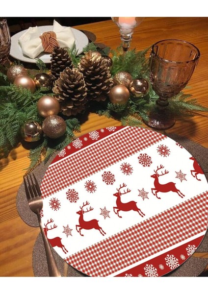 2'li Yılbaşı Noel Konseptli Amerikan Servisi - Supla - Çok Amaçlı Dekoratif Servis Altlığı Mousepad
