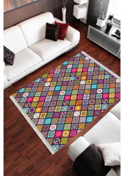 Kısa Saçaklı Westa Serisi Yıkanabilir Kaymaz Taban Antibakteriyel Kilim PW-8038A