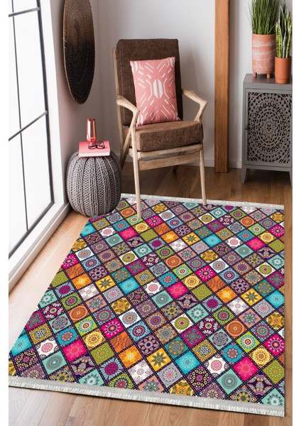 Kısa Saçaklı Westa Serisi Yıkanabilir Kaymaz Taban Antibakteriyel Kilim PW-8038A