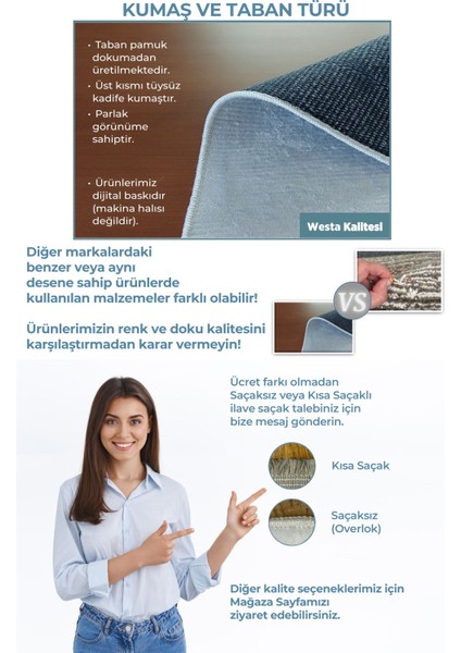Homier Westa Kalitesi Yıkanabilir Kaymaz Taban Kilim ve Yolluk H-OT-4121C