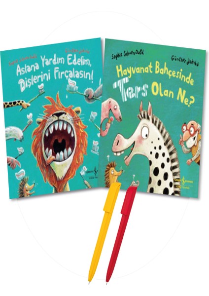 Aslana Yardım Edelim, Dişlerimi Fırçalasın! - Hayvanat Bahçesinde Ters Olan Ne? (Ciltli) 2 Kitap - Sophie Schoenwald - Alfa Kalem