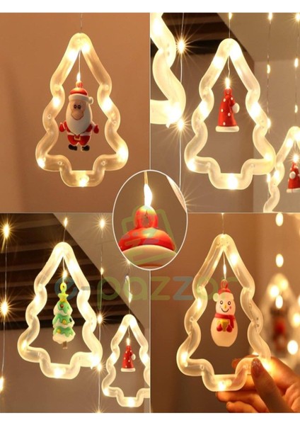 10 Saçaklı Çam Ağacı Noel Figürlü Yılbaşı Organizasyon Konsept Süsleme 8 Mod Günışığı Perde LED Işı modelleri