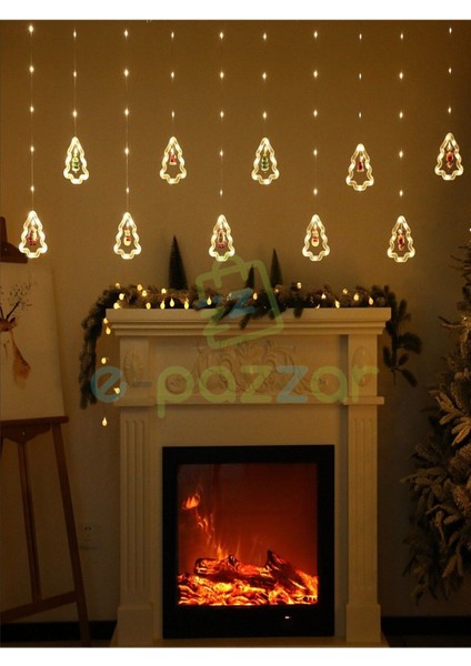 10 Saçaklı Çam Ağacı Noel Figürlü Yılbaşı Organizasyon Konsept Süsleme 8 Mod Günışığı Perde LED Işı indirimleri