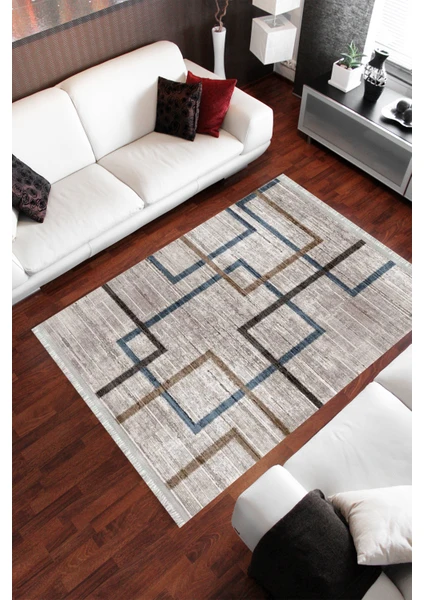 Homier Collection Kısa Saçaklı, Westa Serisi Yıkanabilir Kaymaz Taban Antibakteriyel Kilim MD-0047C