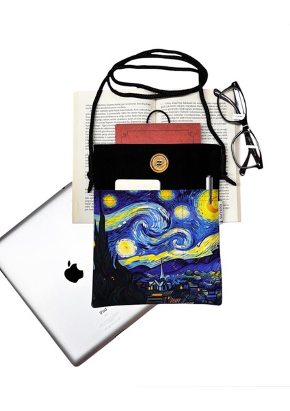 Askılı Kitap / Tablet / Ebook Çantası – Kılıfı (Yıldızlı Gece , Siyah)