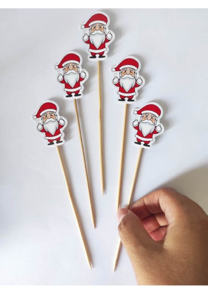 15 cm kırmızı Noel Baba kürdanı, 30 adet, dekoratif, pasta ve kokteyl süsleme modelleri