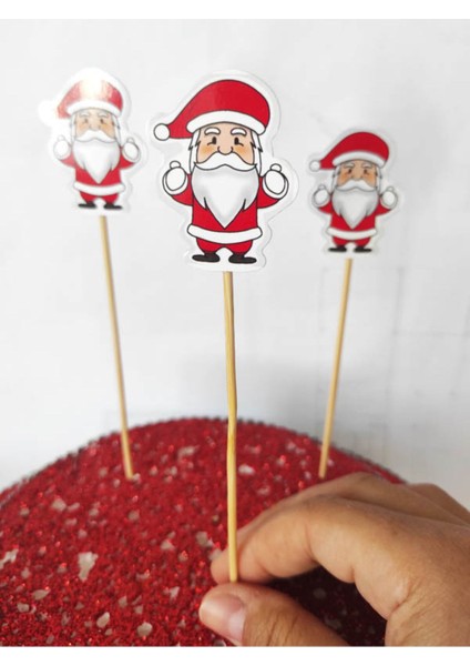 15 cm Uzun Kürdan - 30 Adet Dekoratif Karton Noel Baba Pasta Kürdanı Kırmızı - Kokteyl Karıştırıcı